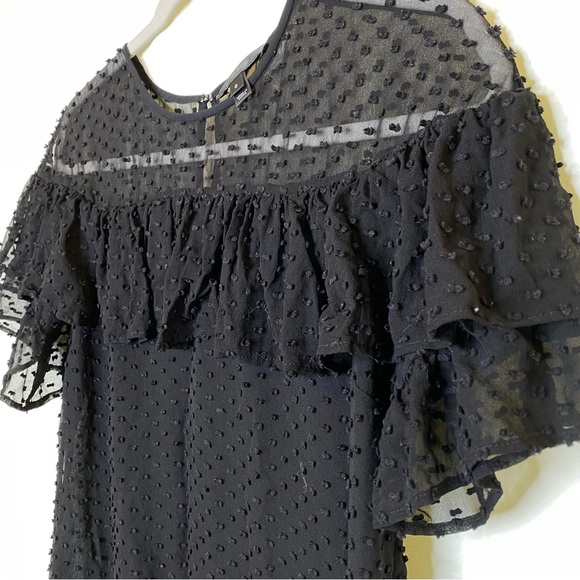 J. Crew Swiss Dot Top Blouse Black Keyhole Back Sheer Top Flowy Sleeves Sz 0 - Picture 5 of 6